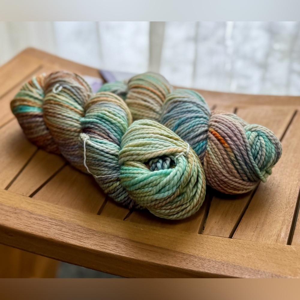 Hand-Dyed Multicolor Wool Yarn - Pastel Aqua, Peach & Lavender - Picture 14 of 17